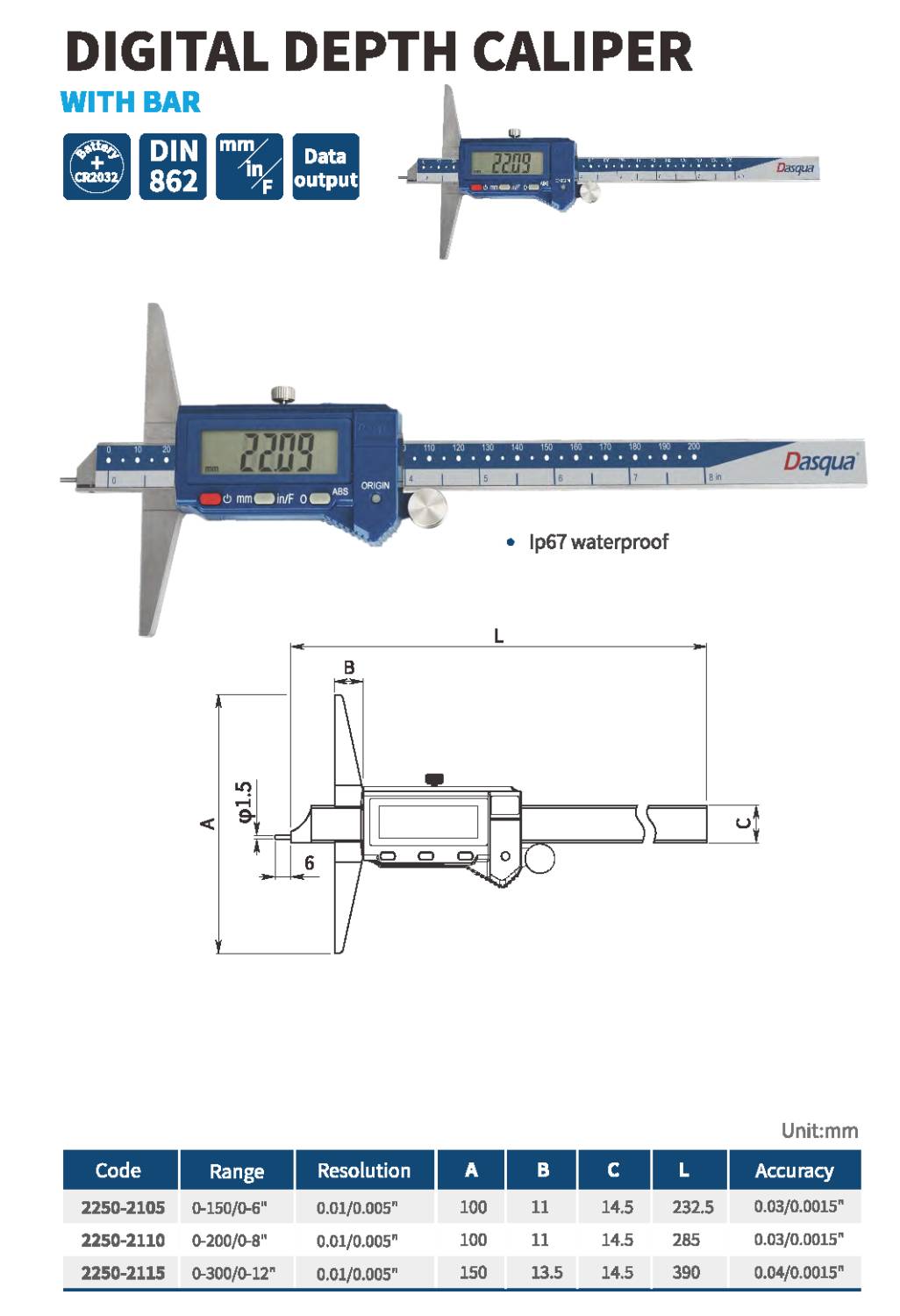 کولیس عمق سنج دیجیتال مدل 2105-2250