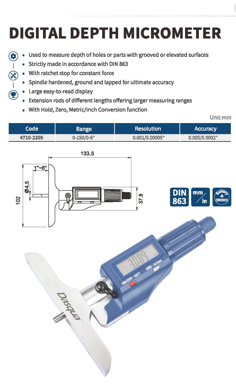 میکرومتر عمق سنج صلیبی دیجیتال مدل 2205-4710