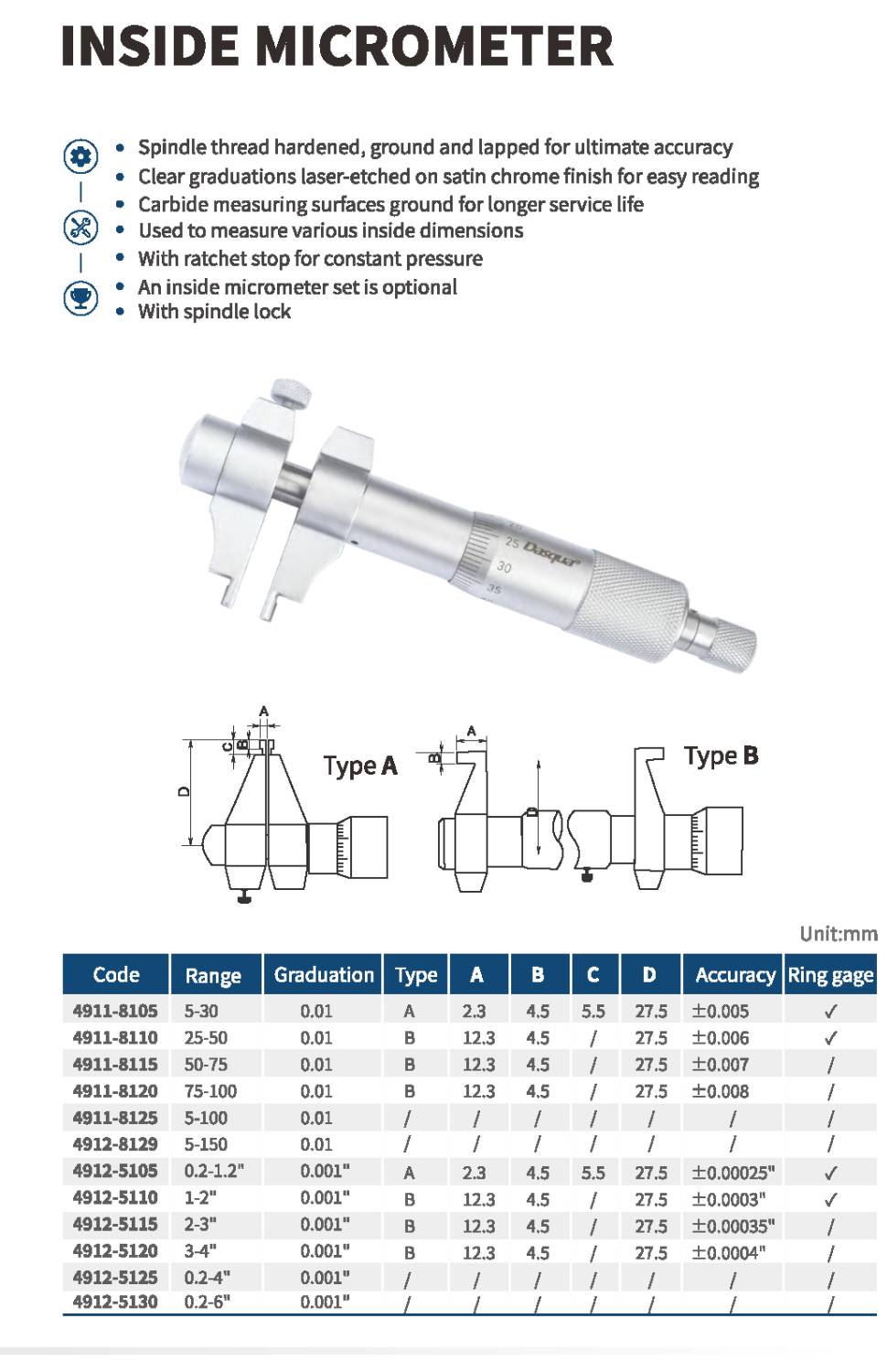 میکرومتر داخل سنج دو فک مدل 8135-4911