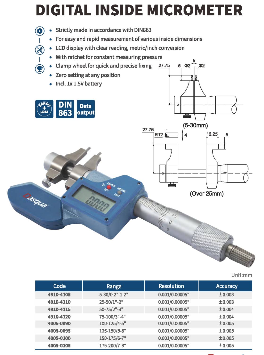 میکرومتر داخل سنج دیجیتال مدل 4105-4910