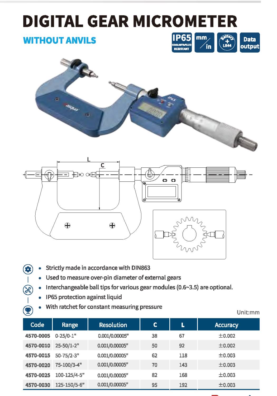 میکرومتر چرخ دنده دیجیتال مدل 0005-4570 