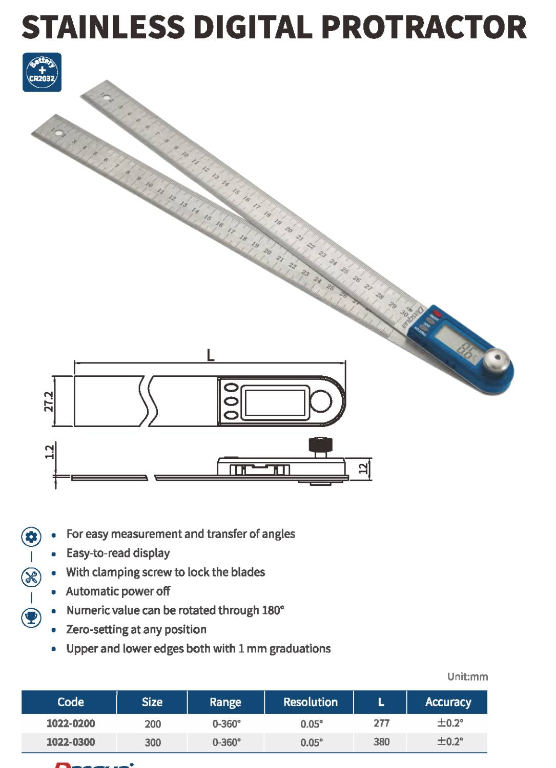 خط کش زاویه سنج دیجیتال  مدل 0200-1022