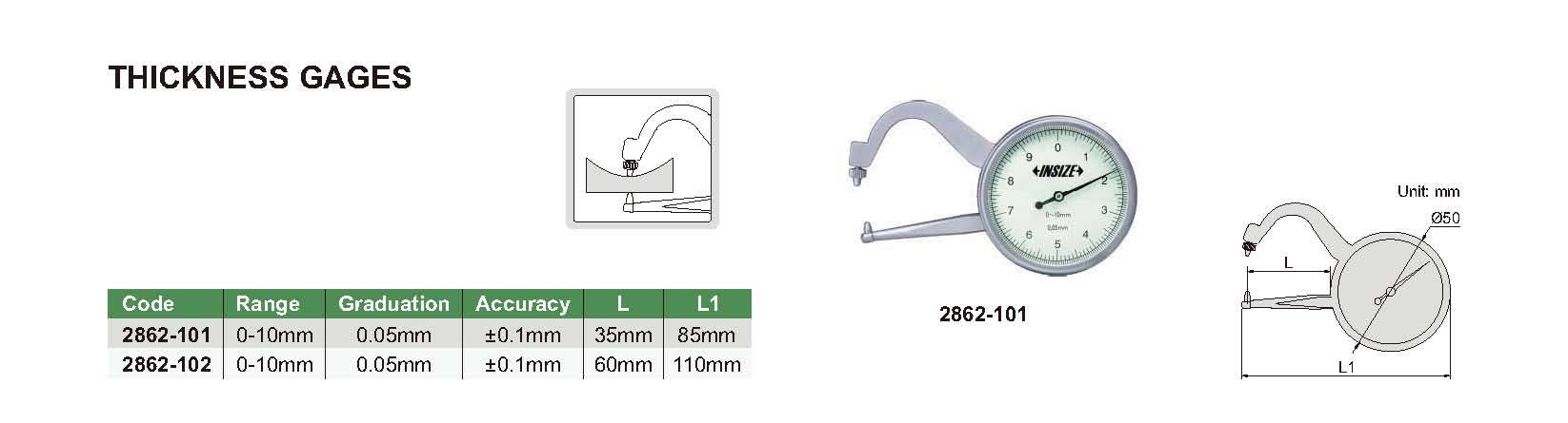 ضخامت سنج ساعتی مدل 102-2862 