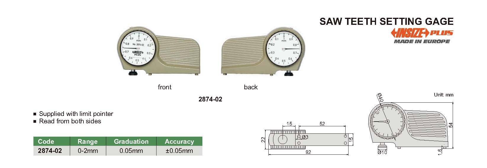 ضخامت سنج دو طرفه سطح دنده مدل 02-2874 