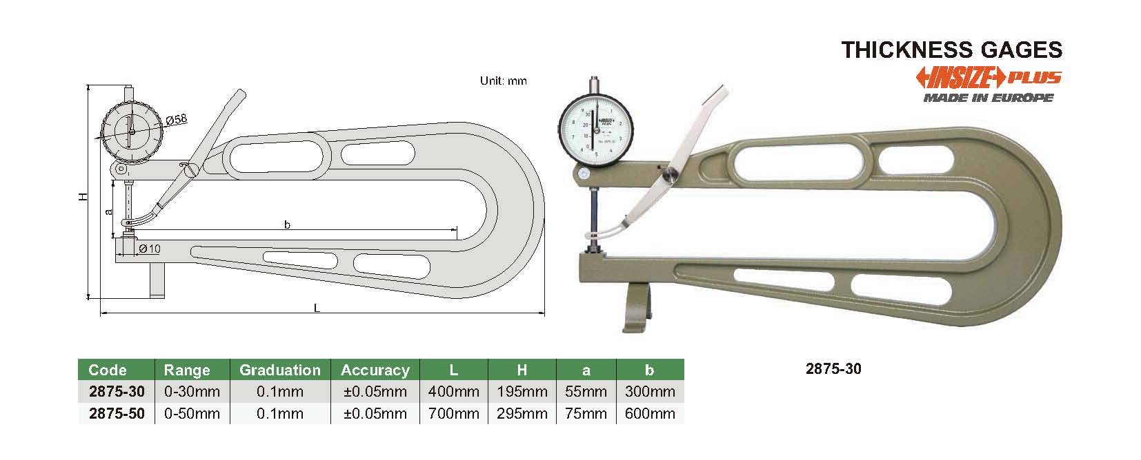ضخامت سنج ساعتی بازو بلند مدل 30-2875