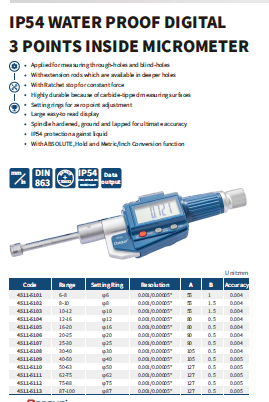 میکرومتر داخلی سه فک دیجتال مدل 5113-4511