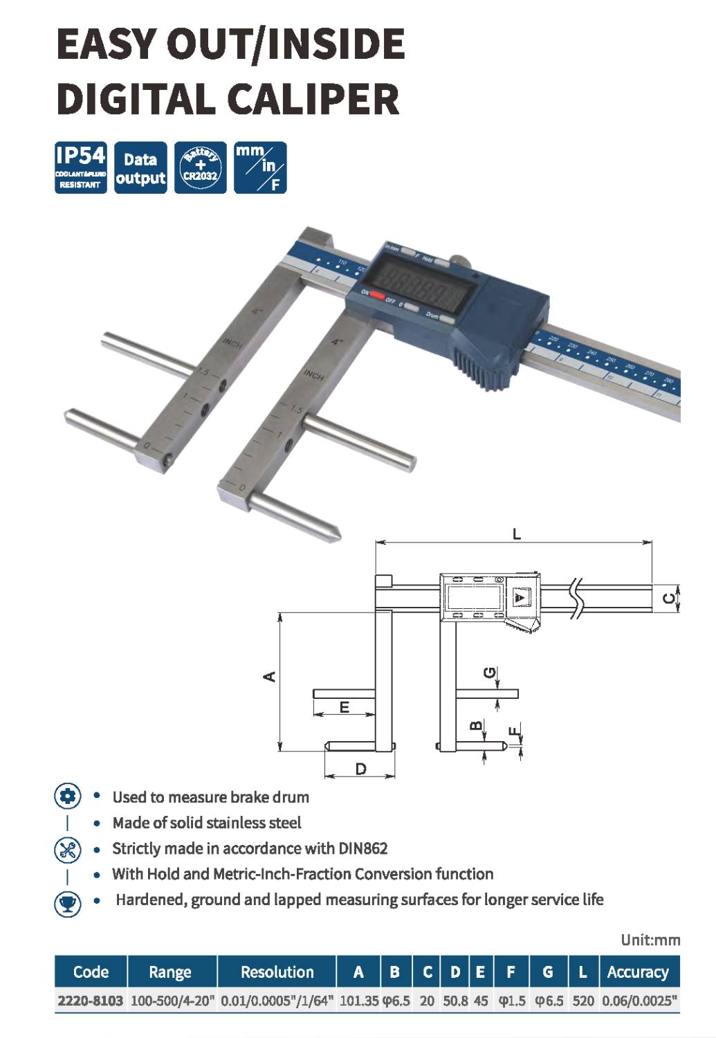 کولیس اندازه گیری دیجیتال مدل 8103-2220