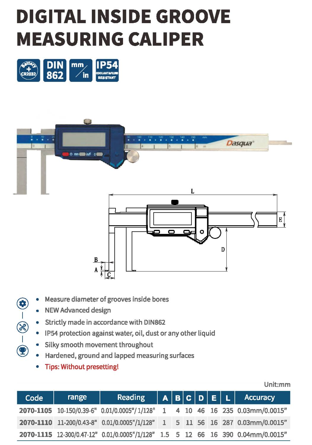 کولیس اندازه گیری شیار داخلی دیجیتال مدل 1110-2070