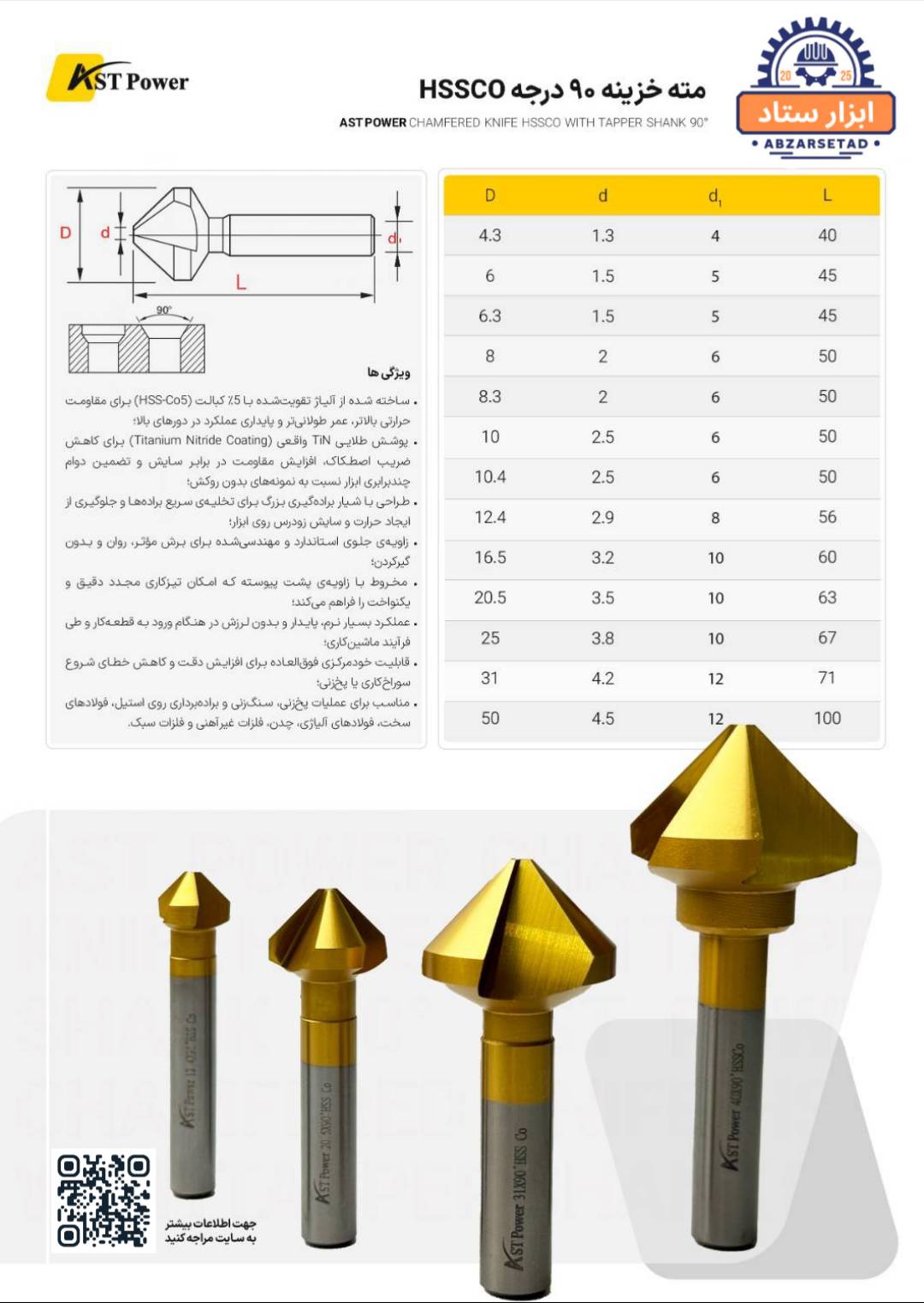 مته خزینه 90 درجه HSSCO سایز 20.5 AST POWER