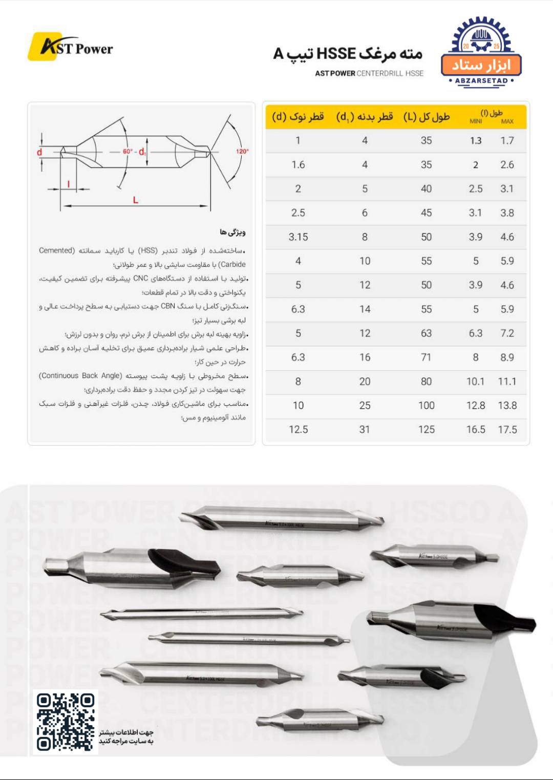 مته مرغک HSSE تیپ A سایز 1 AST POWER