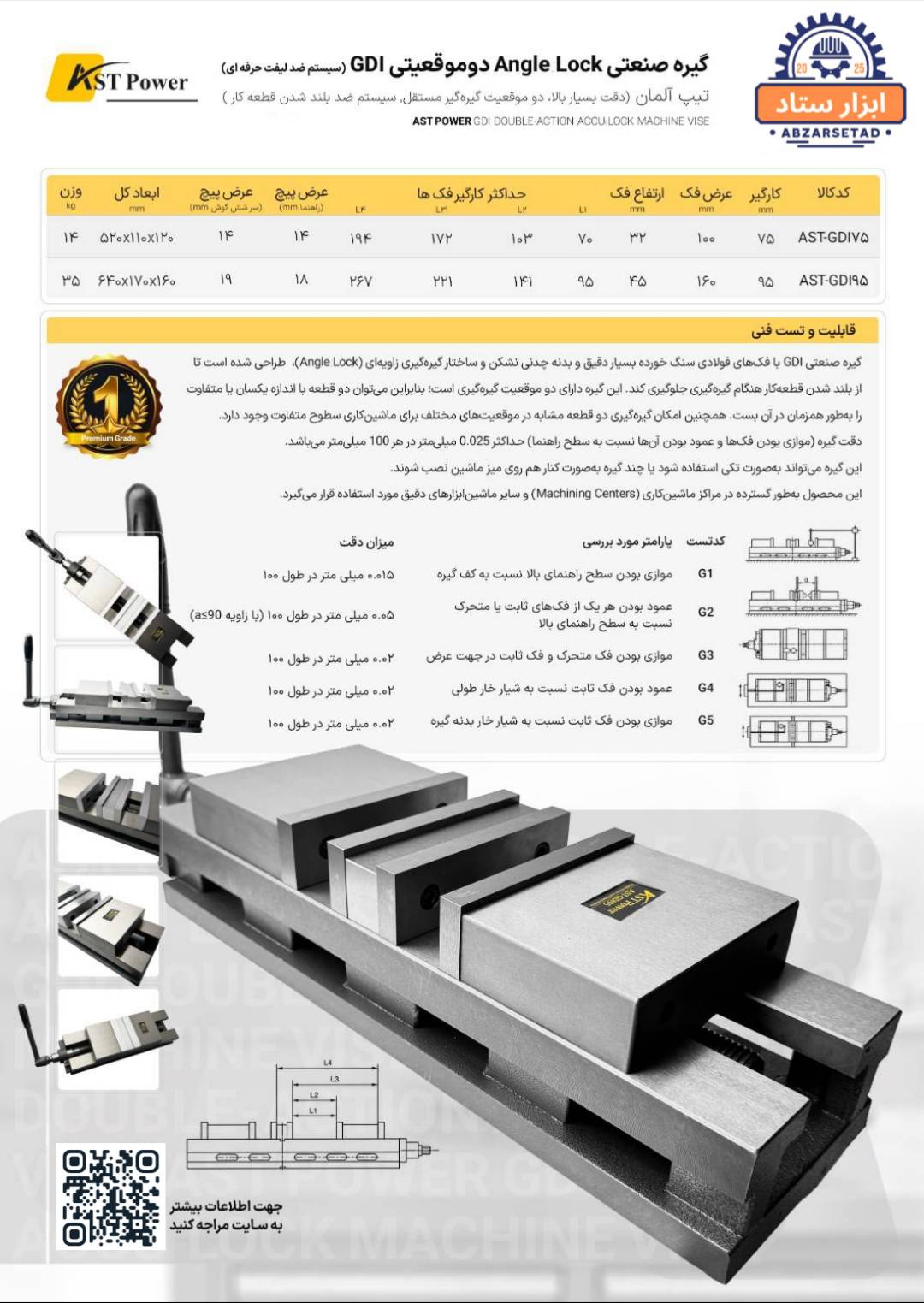 گیره صنعتی Angle Lock دو موقعیتی GDI مدل AST-GDI75 AST POWER