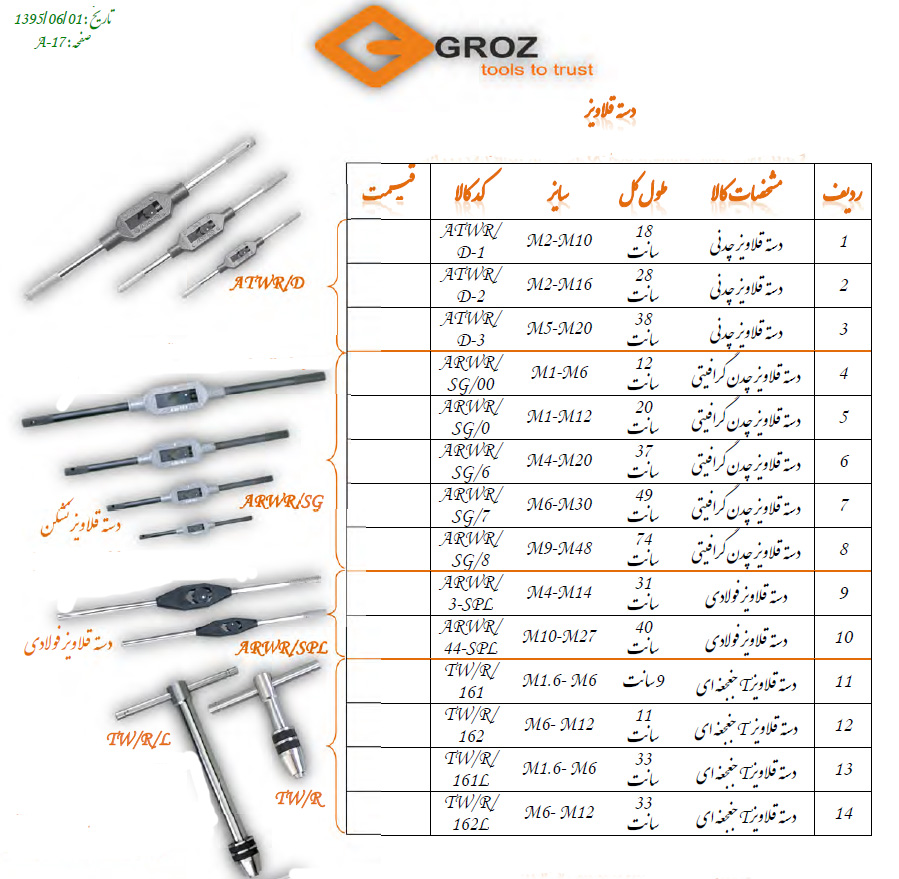 دسته قلاویز چدن گرافیتی سایز M1-M6 مدل ARWR/SG/00 گروز GROZ