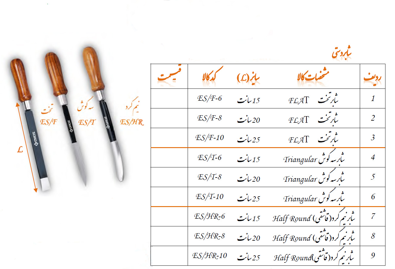 شابر نیم گرد (قاشقی) Half Round سایز 15 مدل ES/HR-6 گروز GROZ