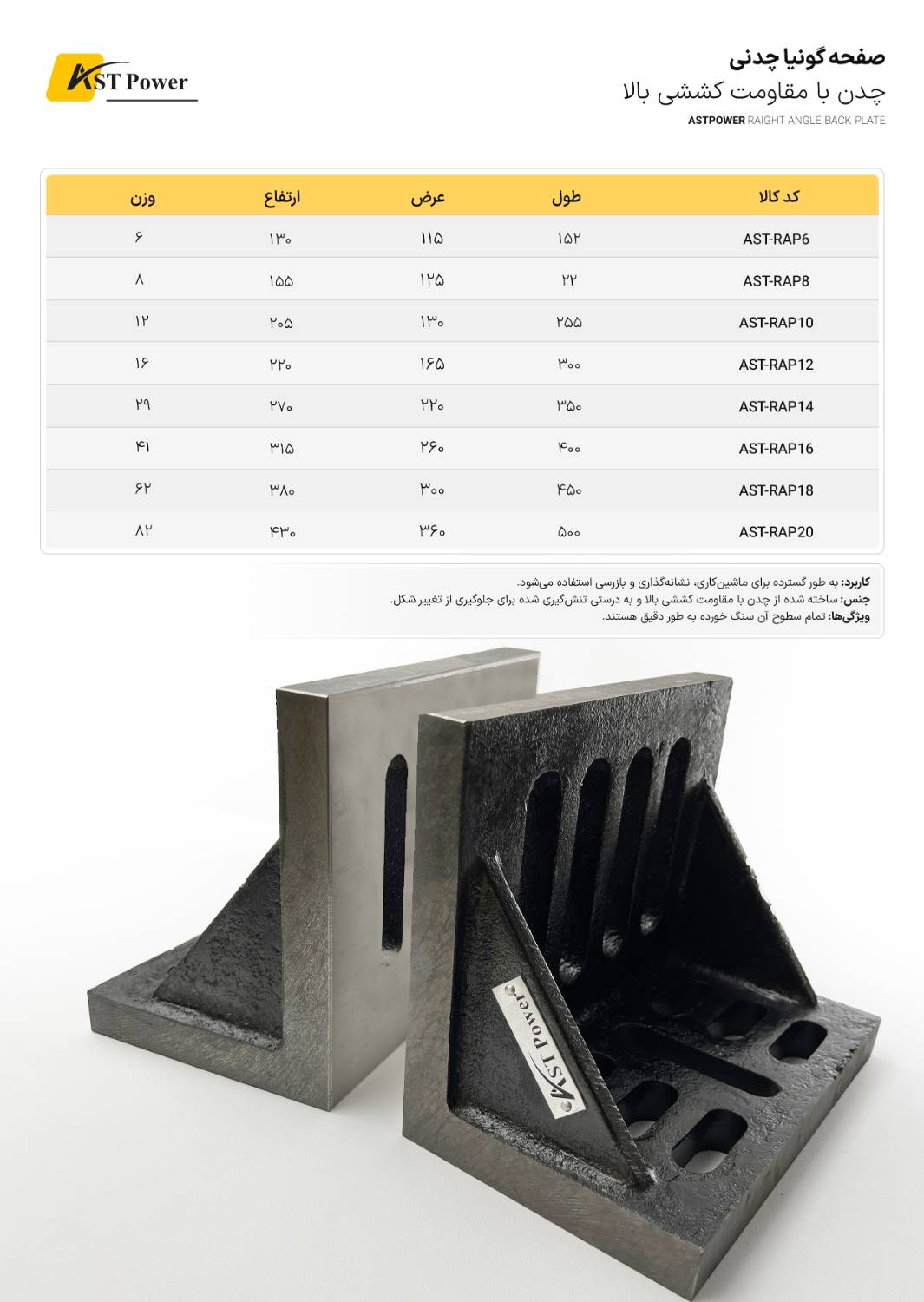 صفحه گونیا چدنی مدل AST-RAP16 ای اس تی پاور AST POWER